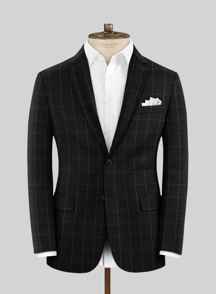 Italian Zergi Black Windowpane Flannel Suit - Image 3