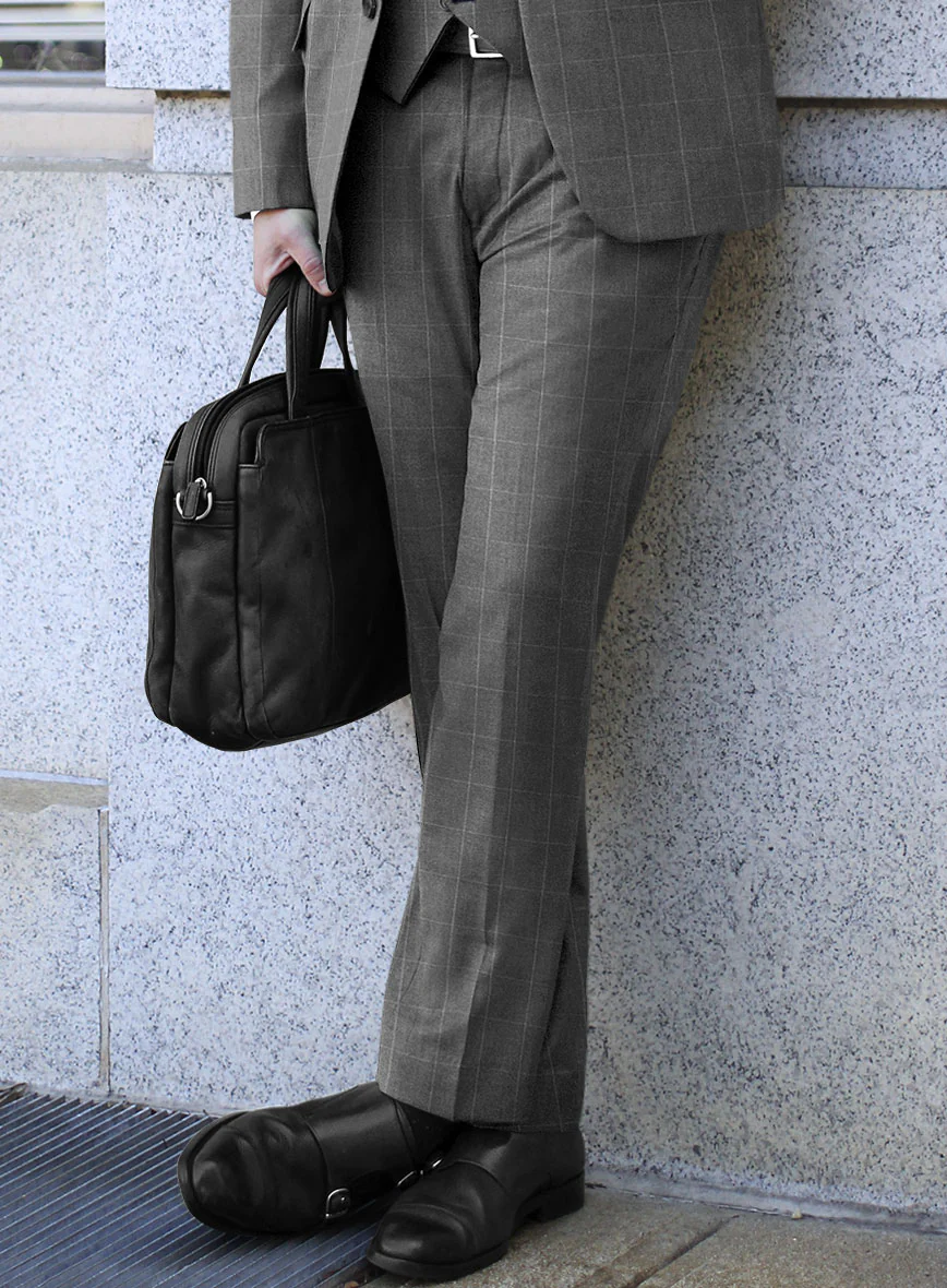 Italian Zergi Gray Windowpane Flannel Pants - Image 2