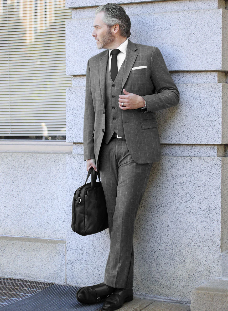 Italian Zergi Gray Windowpane Flannel Suit - Image 2