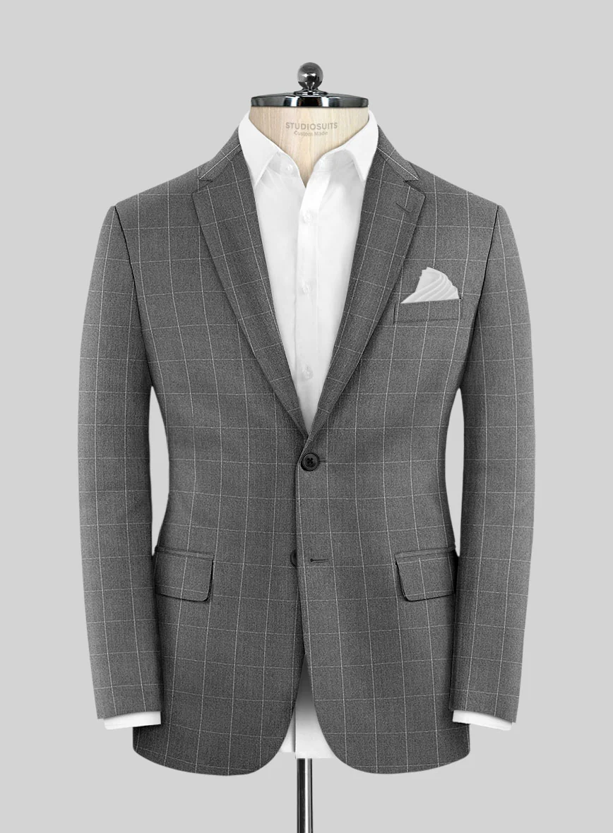 Italian Zergi Gray Windowpane Flannel Suit - Image 3