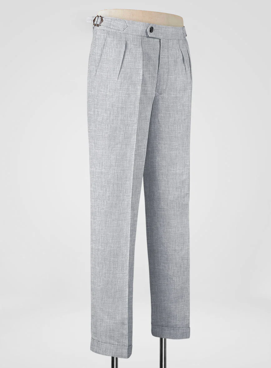 Italian Zod Light Gray Linen Highland Trousers - Image 2