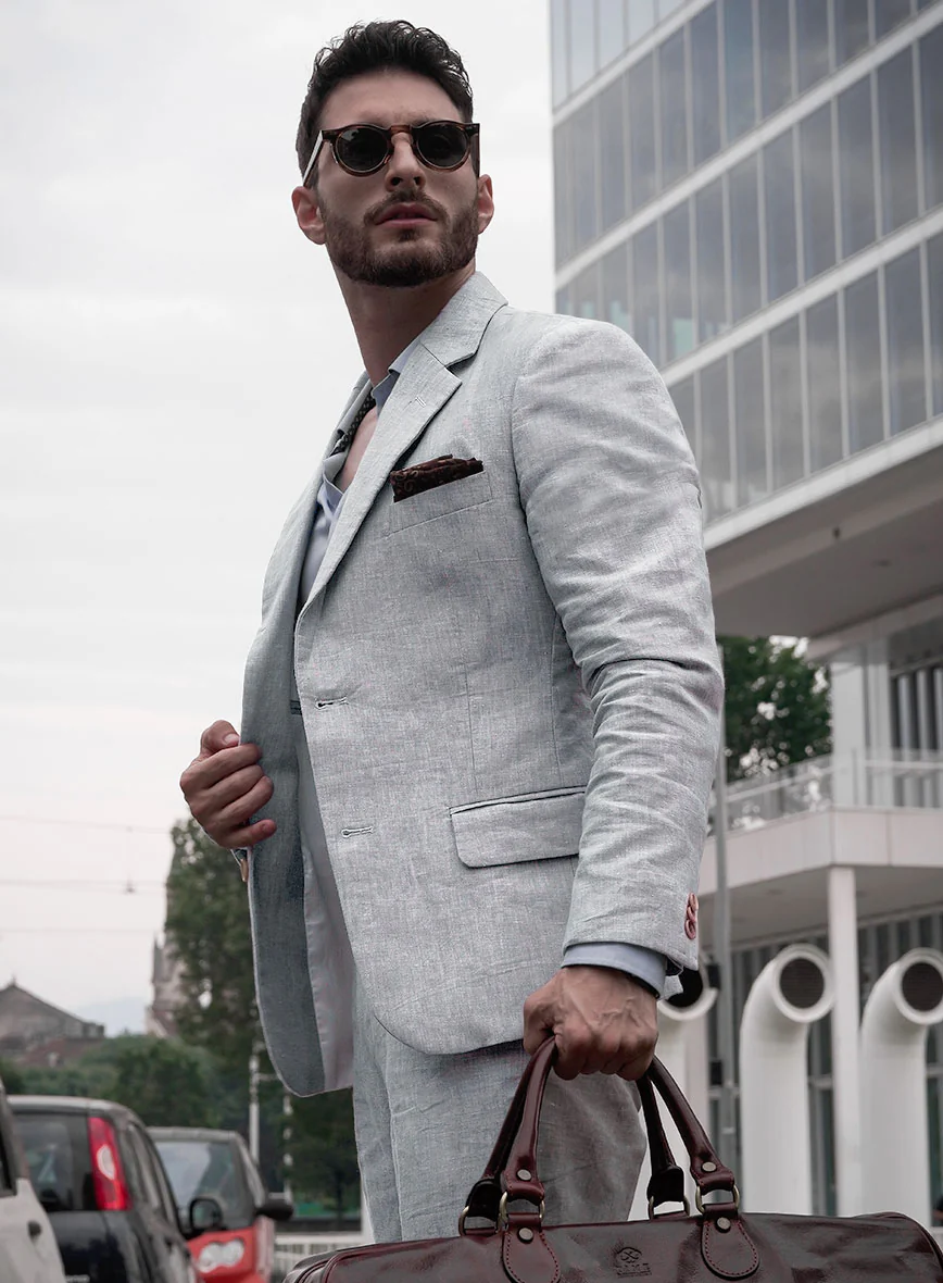 Italian Zod Light Gray Linen Jacket - Image 3