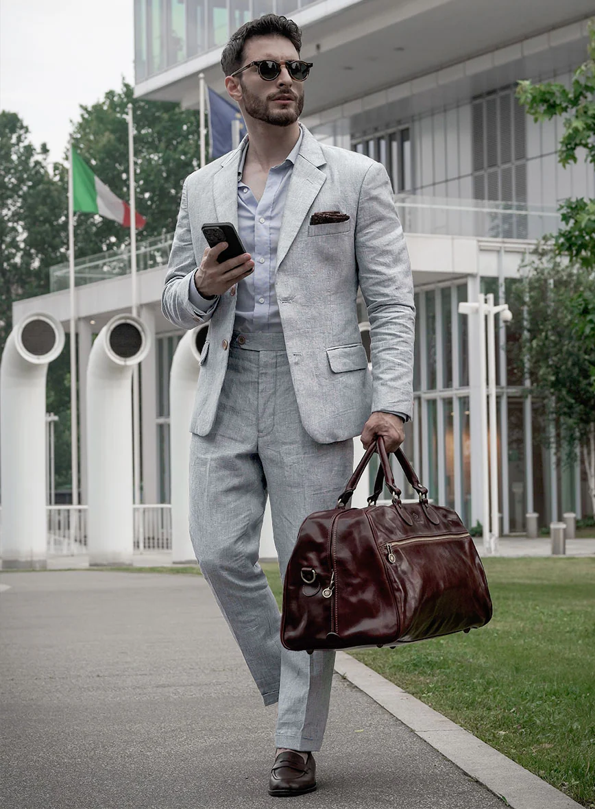 Italian Zod Light Gray Linen Suit - Image 3