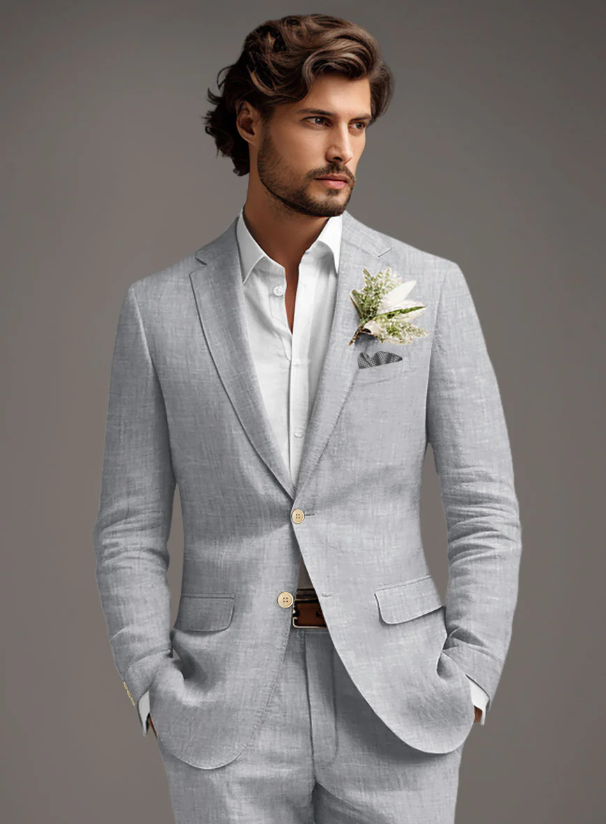 Italian Zod Light Gray Linen Suit - Image 4