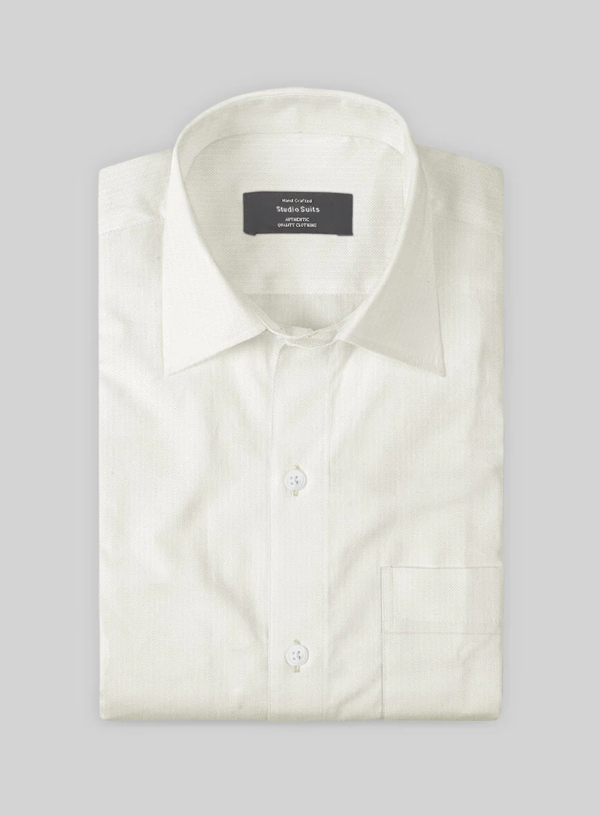 Ivory Herringbone Cotton Shirt