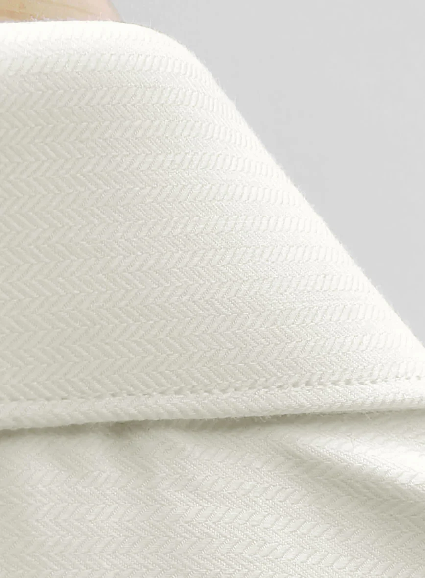 Ivory Herringbone Cotton Shirt - Image 3
