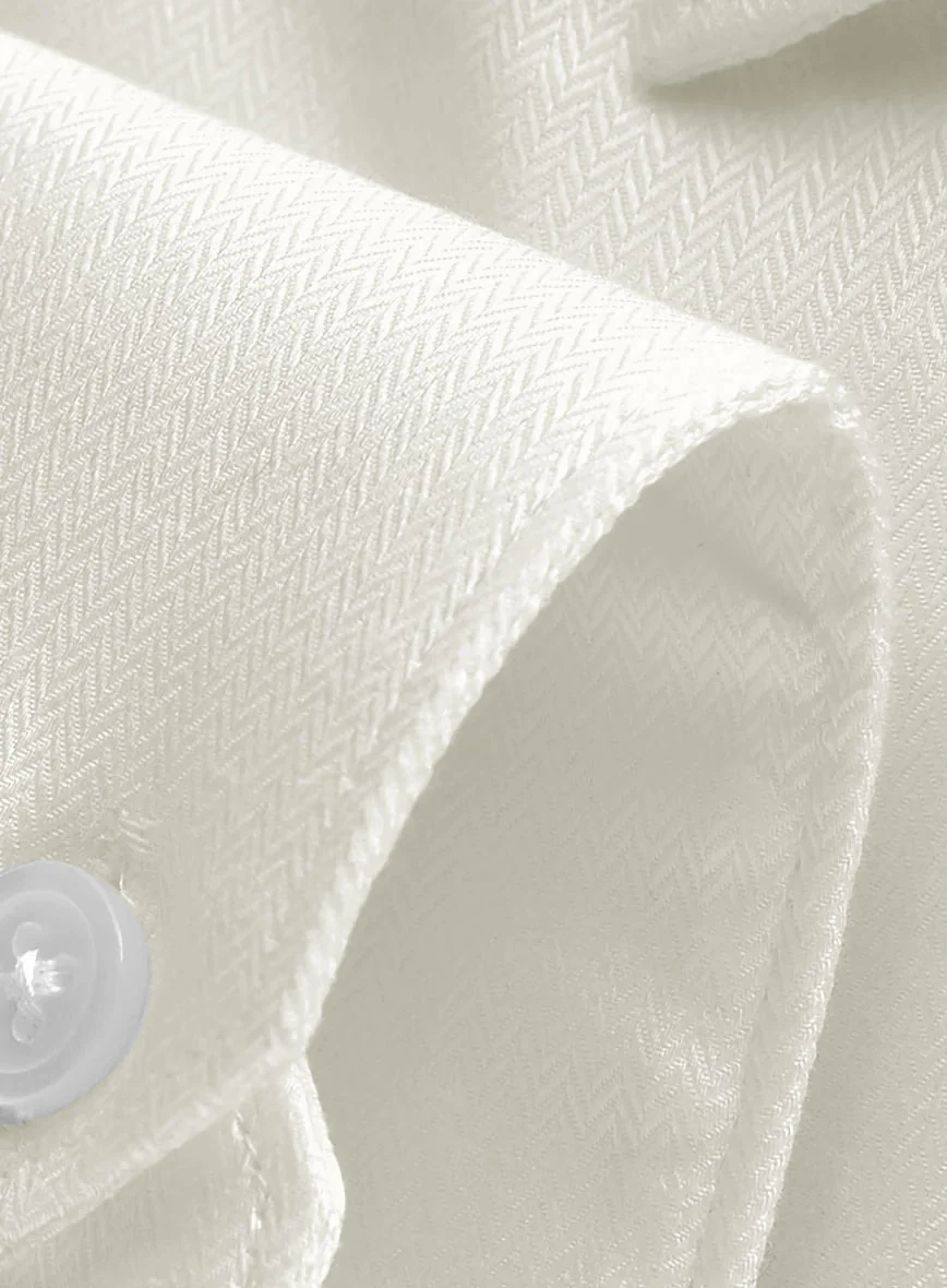 Ivory Herringbone Cotton Shirt - Image 4