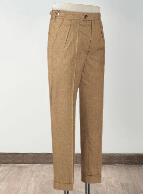 Khaki Highland Flannel Wool Trousers - Image 2
