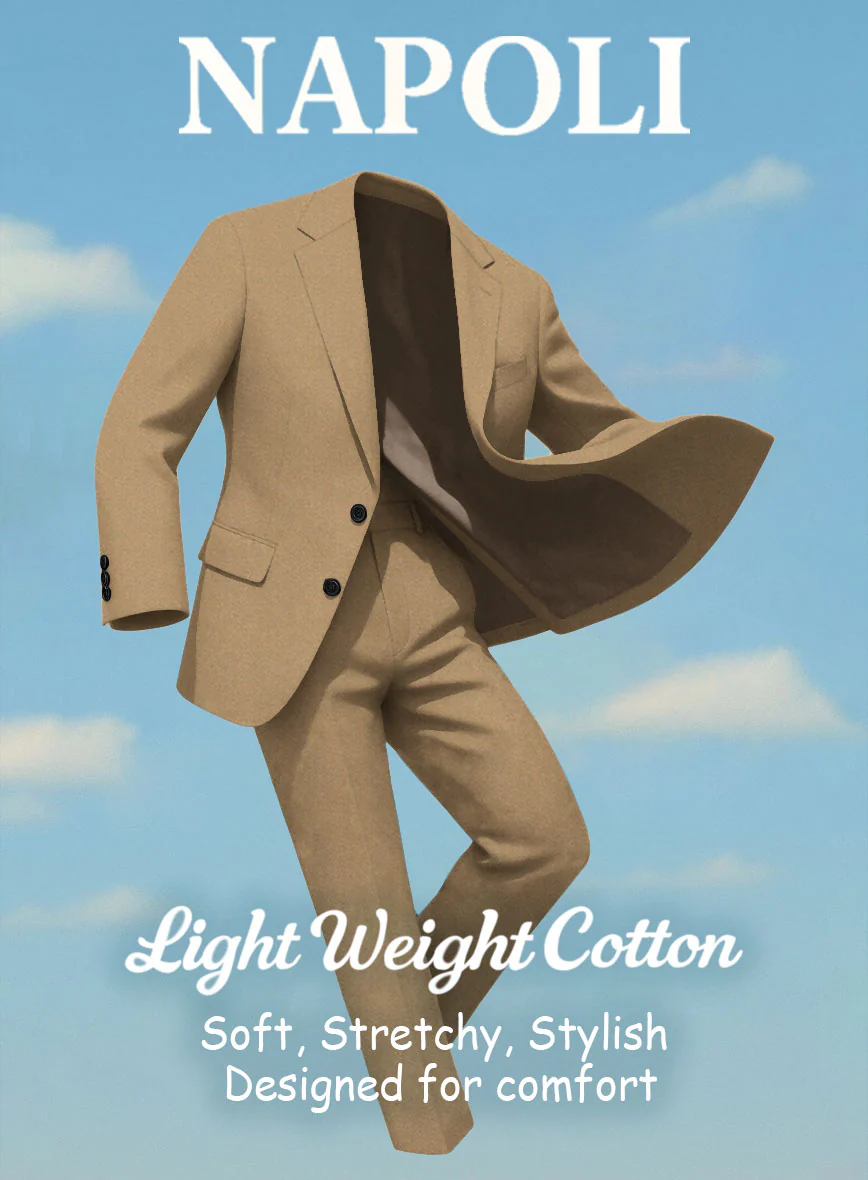 Khaki Napoli Stretch Light Weight Cotton Suit - Image 7
