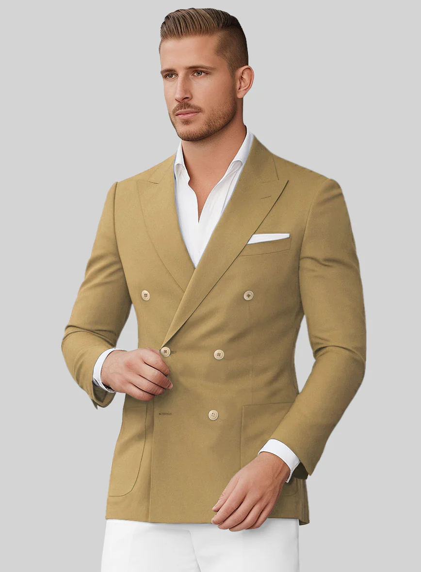 Khaki Stretch Chino Double Breasted Jacket - Image 2