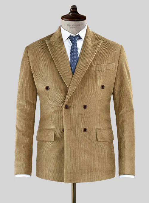 Khaki Corduroy Double Breasted Suit - Image 2
