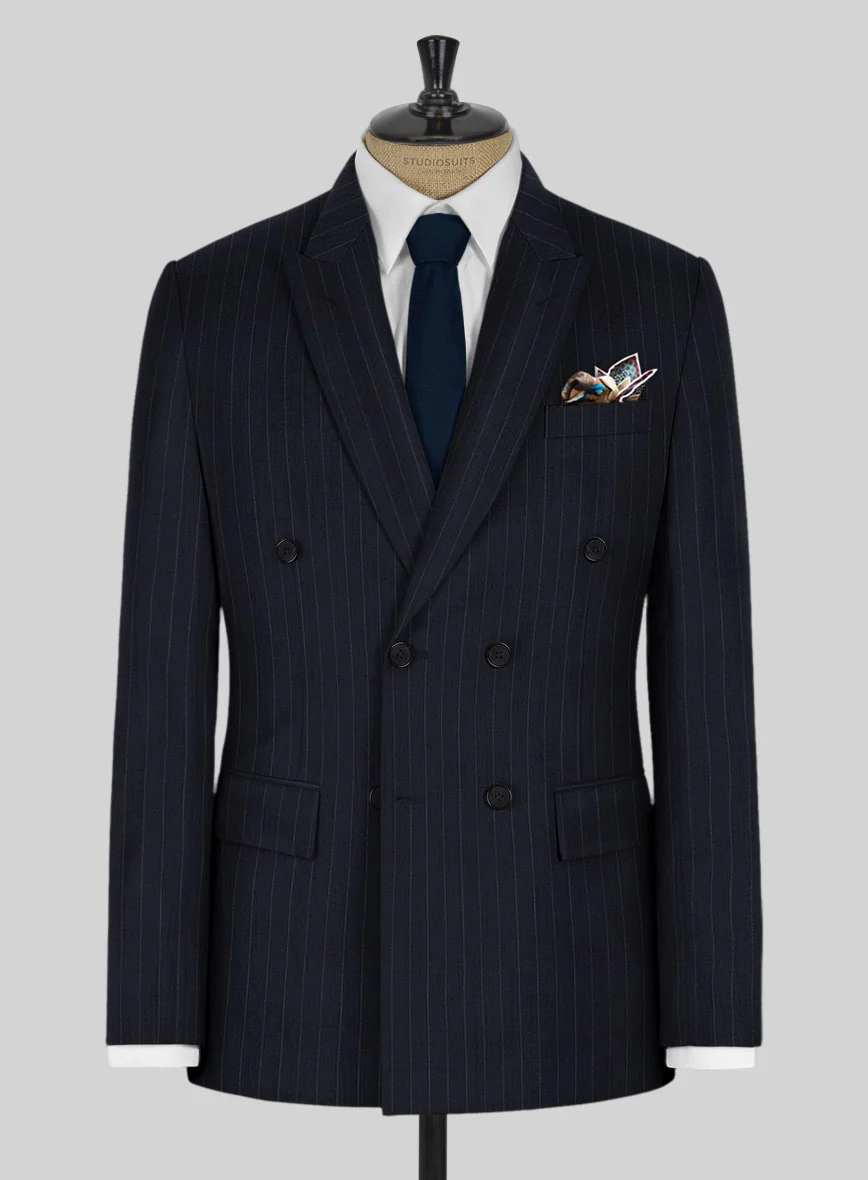 Kingsman Double Breasted Dark Blue Stripe Suit - Image 4