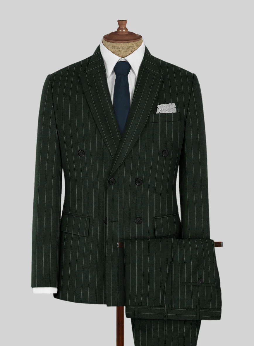 Kingsman Double Breasted Green Stripe Wool Suit - Image 2