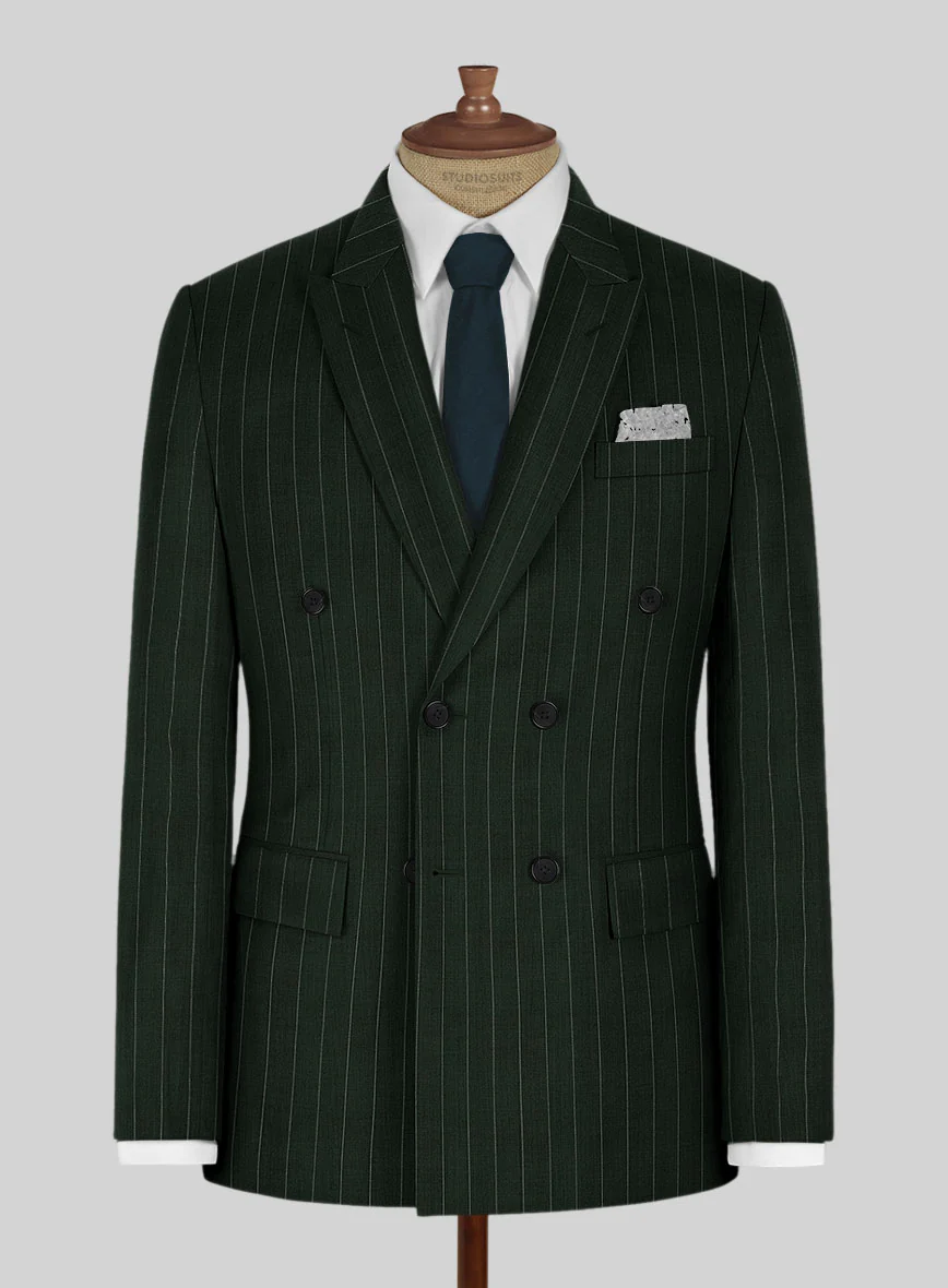 Kingsman Double Breasted Green Stripe Wool Suit - Image 3