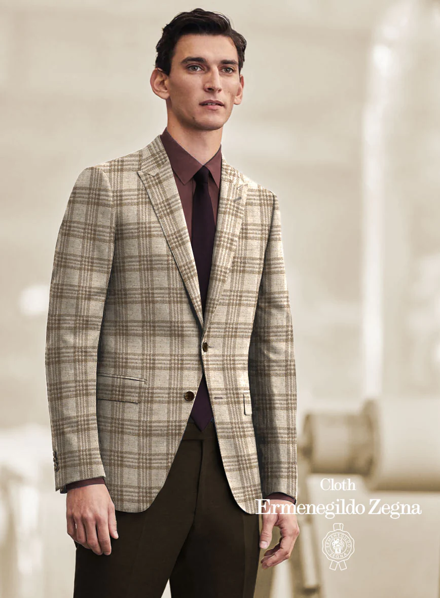 Lanificio Zegna Beige Plaid Alpaca Wool Jacket - Image 2