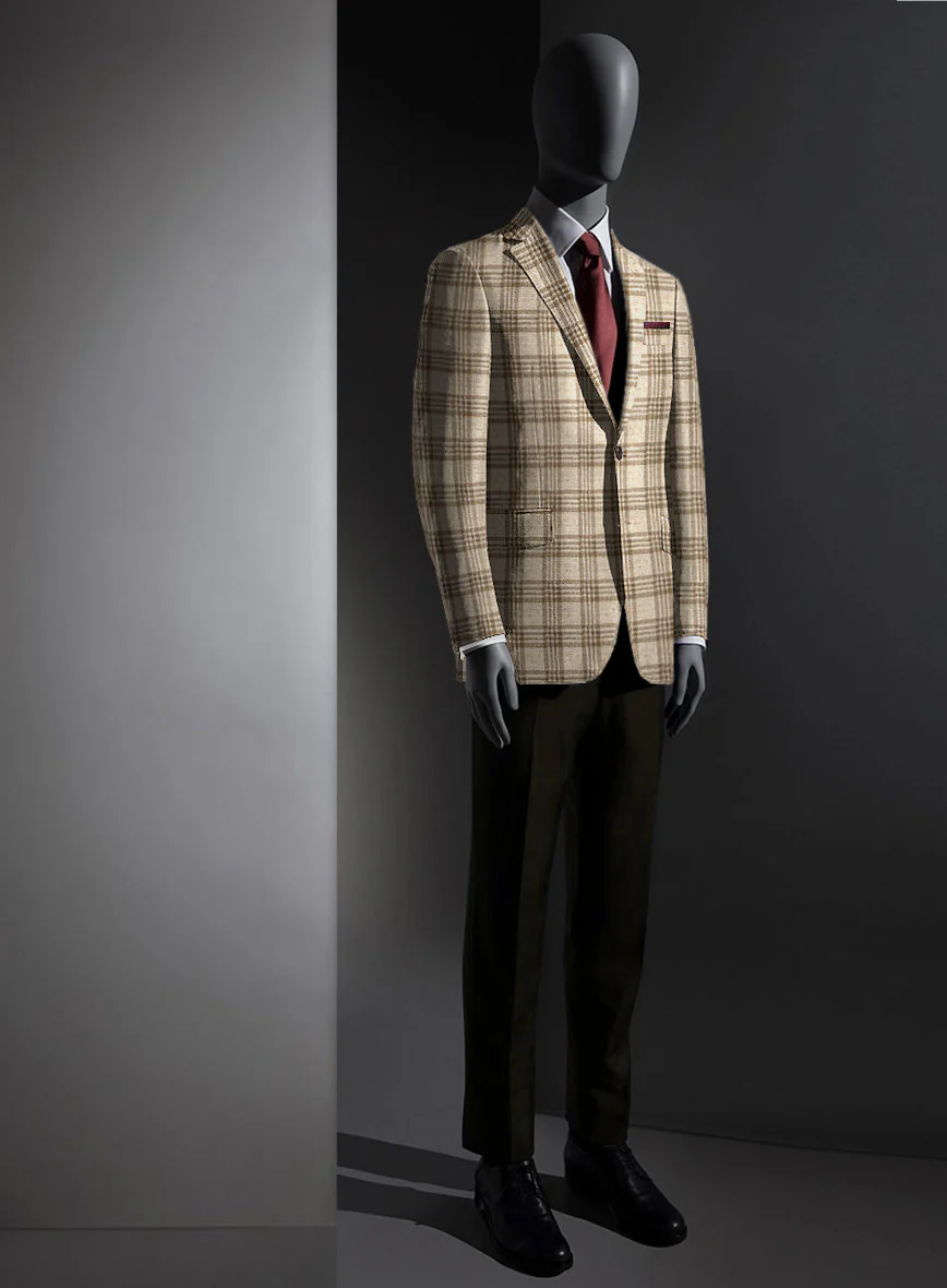 Lanificio Zegna Beige Plaid Alpaca Wool Jacket - Image 3