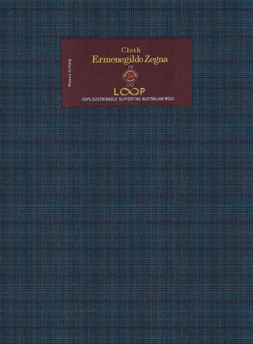 Lanificio Zegna Loop Sas Blue Checks Wool Pants - Image 2