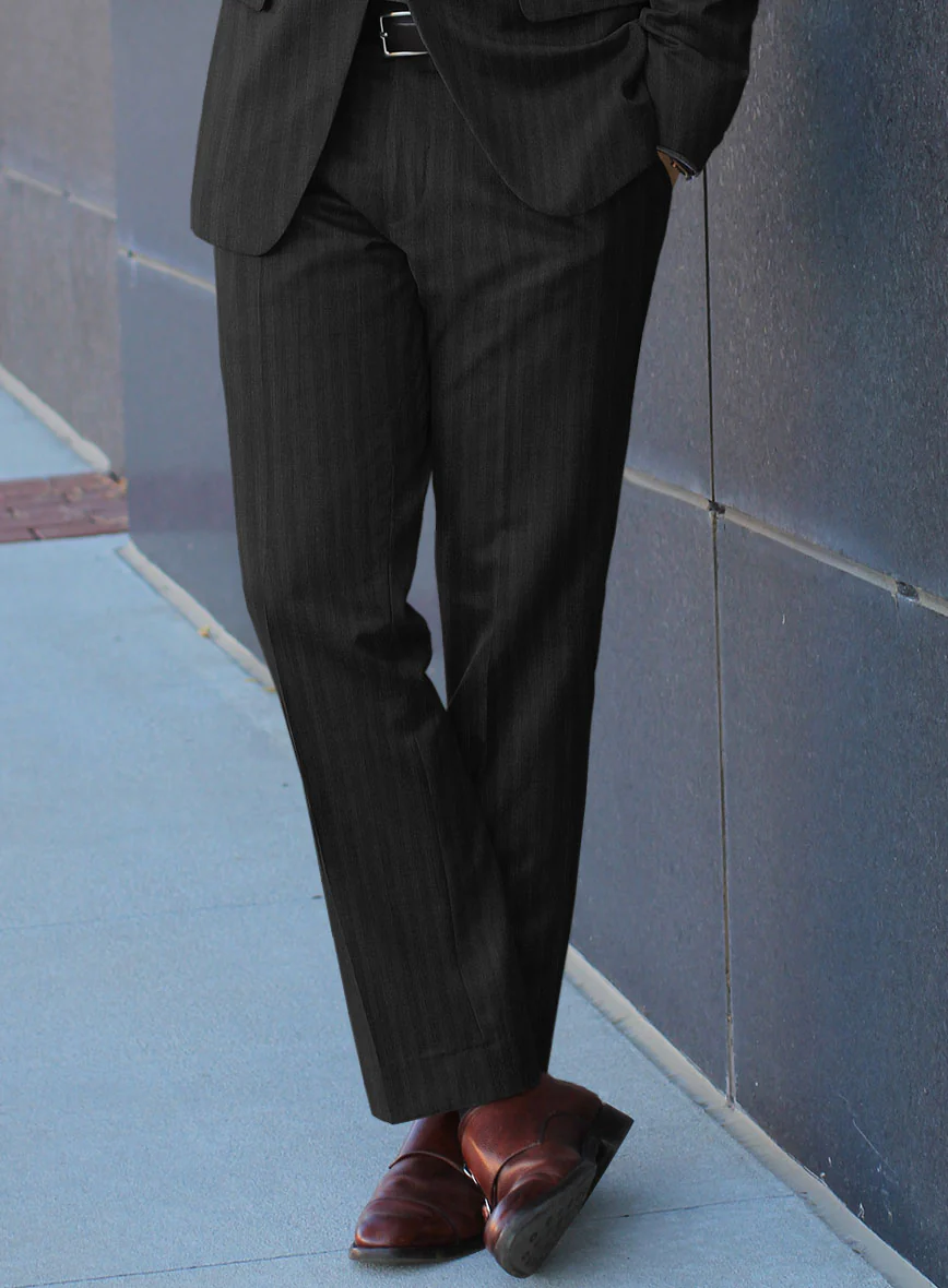 Lanificio Zegna Traveller Jaspal Black Stripe Wool Pants - Image 2