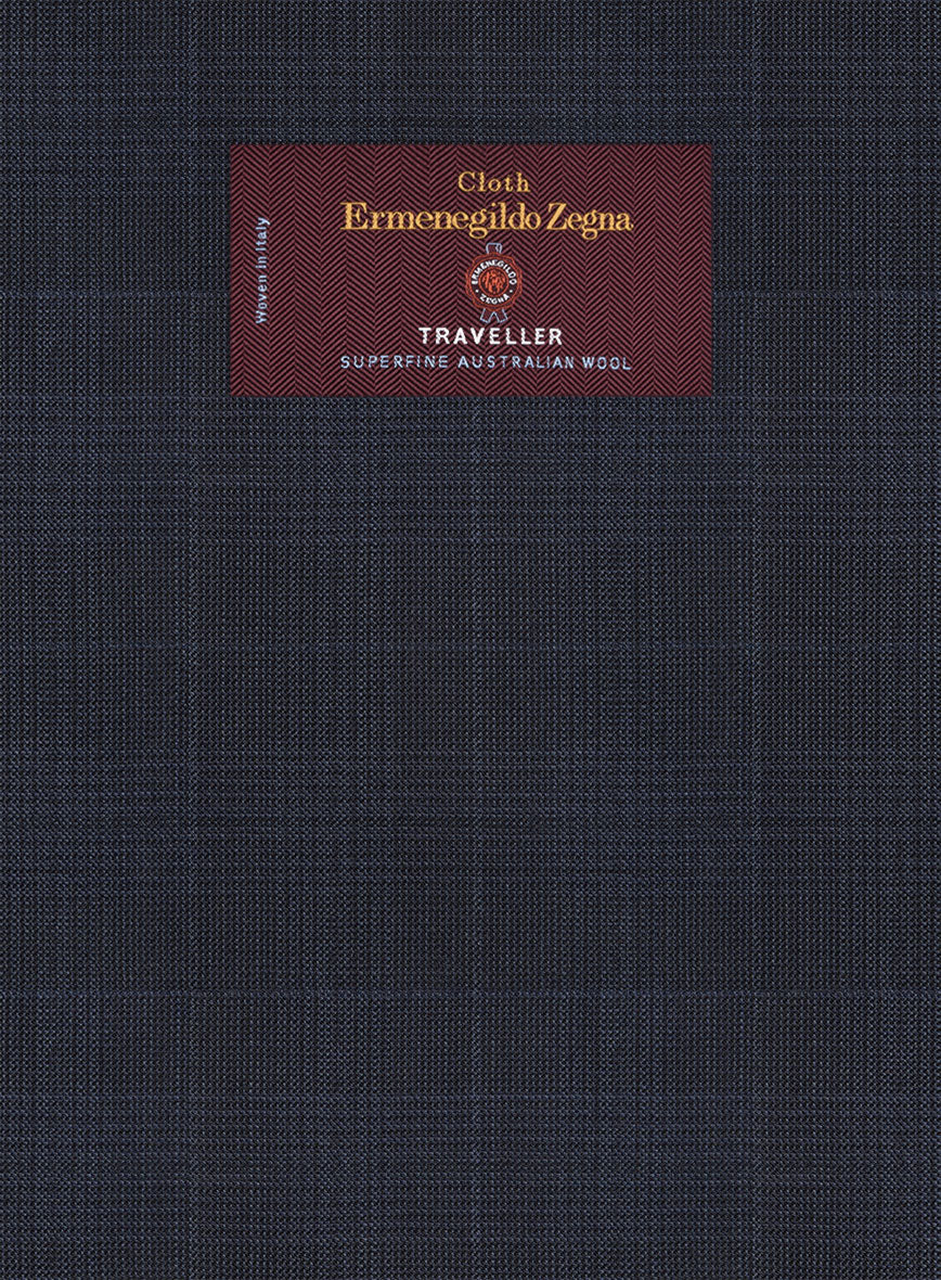 Lanificio Zegna Traveller Mence Blue Checks Wool Pants - Image 3