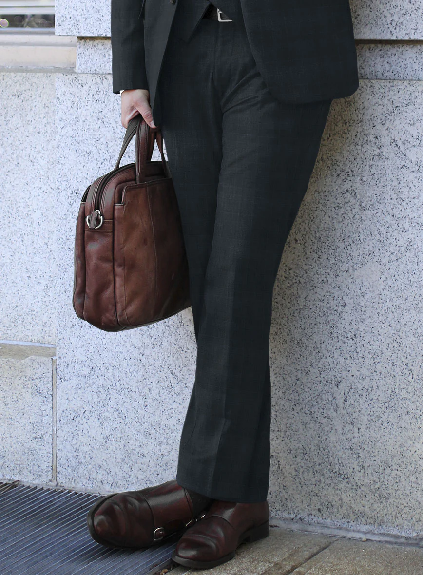 Lanificio Zegna Traveller Mence Dark Blue Checks Wool Pants - Image 2