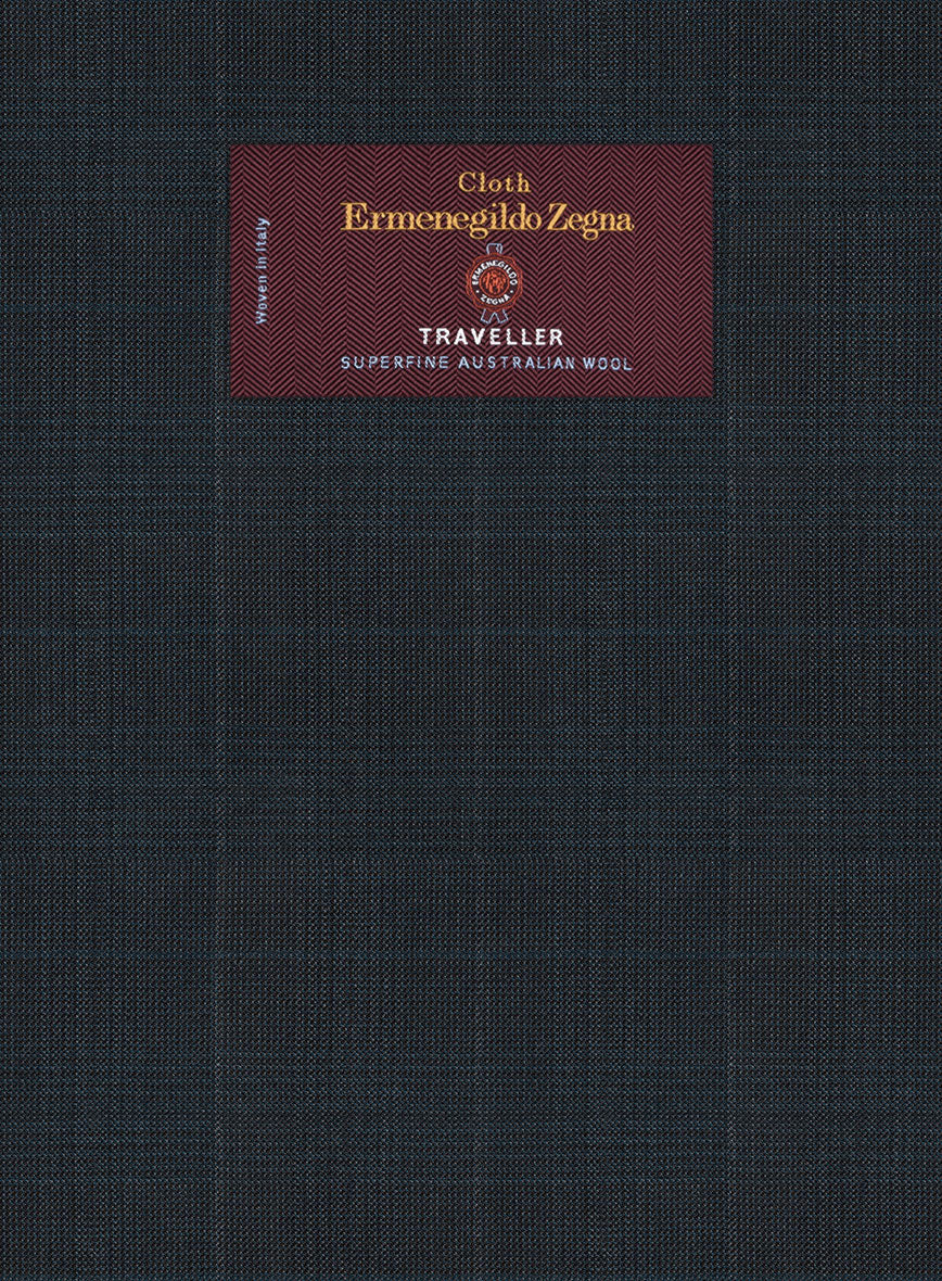 Lanificio Zegna Traveller Mence Dark Blue Checks Wool Pants - Image 3