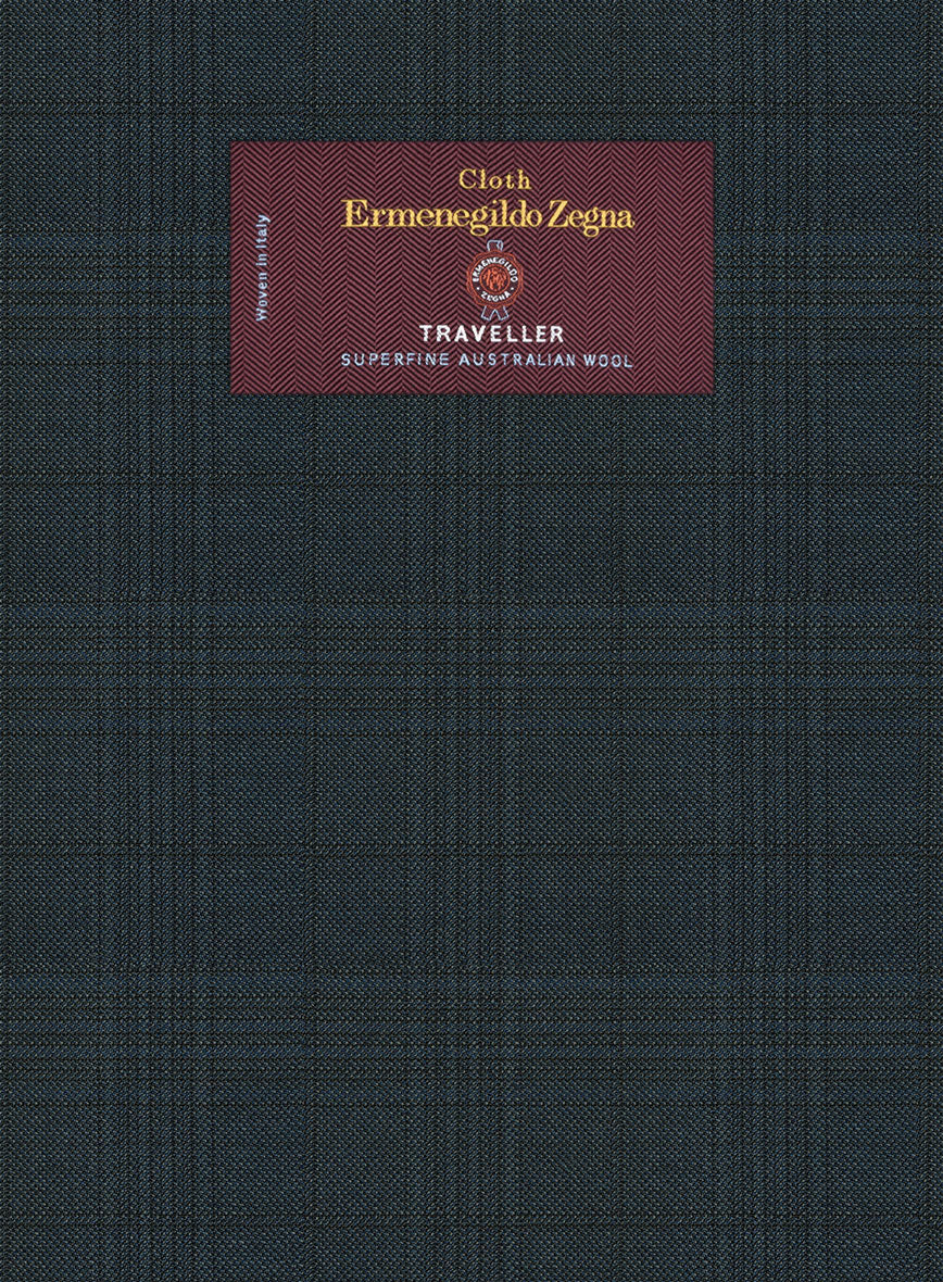 Lanificio Zegna Traveller Tirno Dark Blue Checks Wool Pants - Image 3