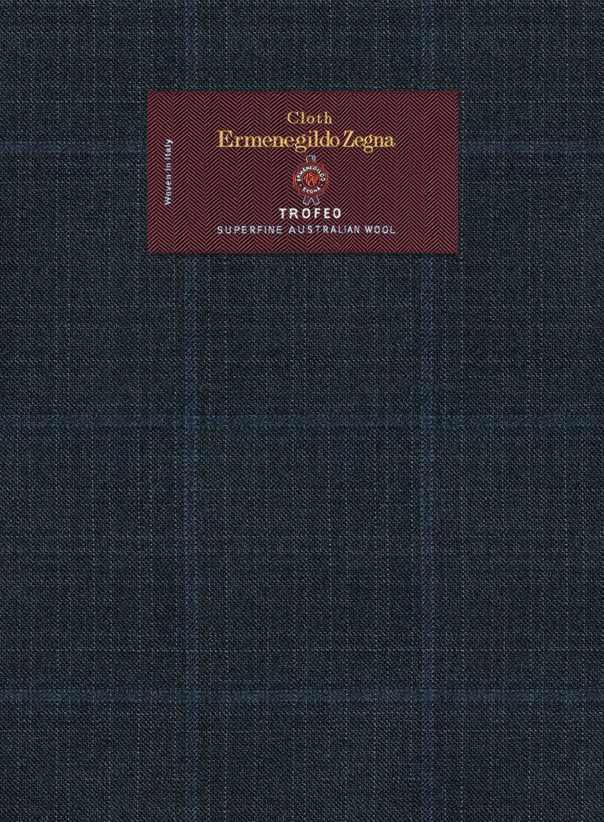 Lanificio Zegna Trofeo Bonsus Teal Blue Checks Wool Jacket - Image 2