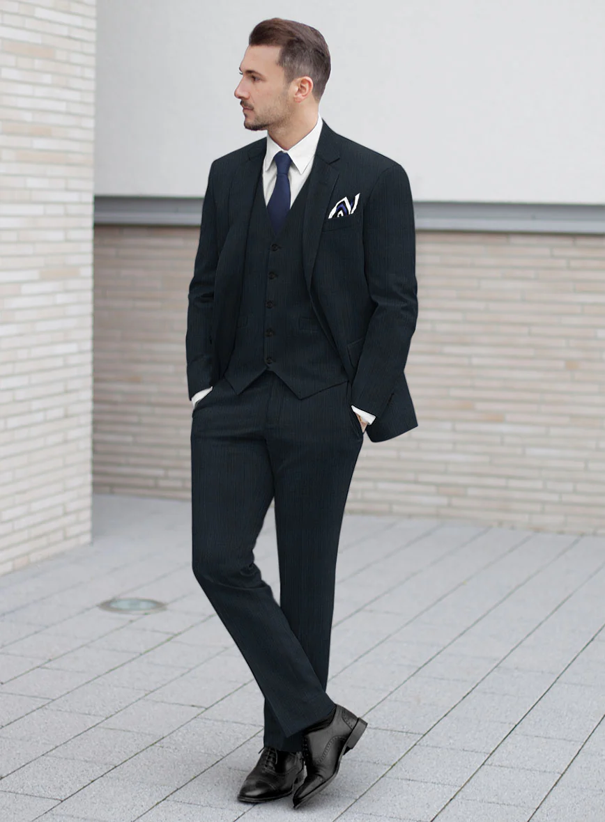 Lanificio Zegna Trofeo Dexi Dark Blue Stripe Wool Suit - Image 2