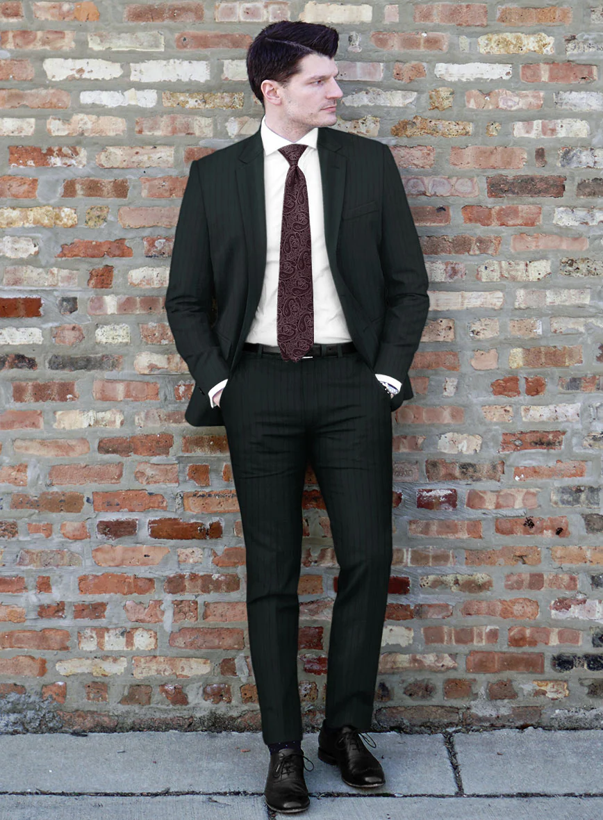 Lanificio Zegna Trofeo Dexi Dark Green Stripe Wool Suit - Image 2