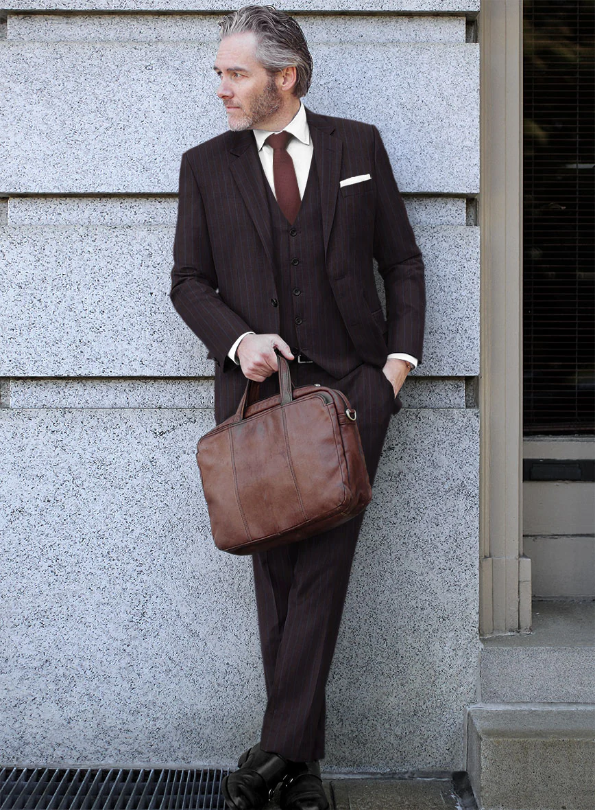 Lanificio Zegna Trofeo Dexi Dark Maroon Stripe Wool Suit - Image 2