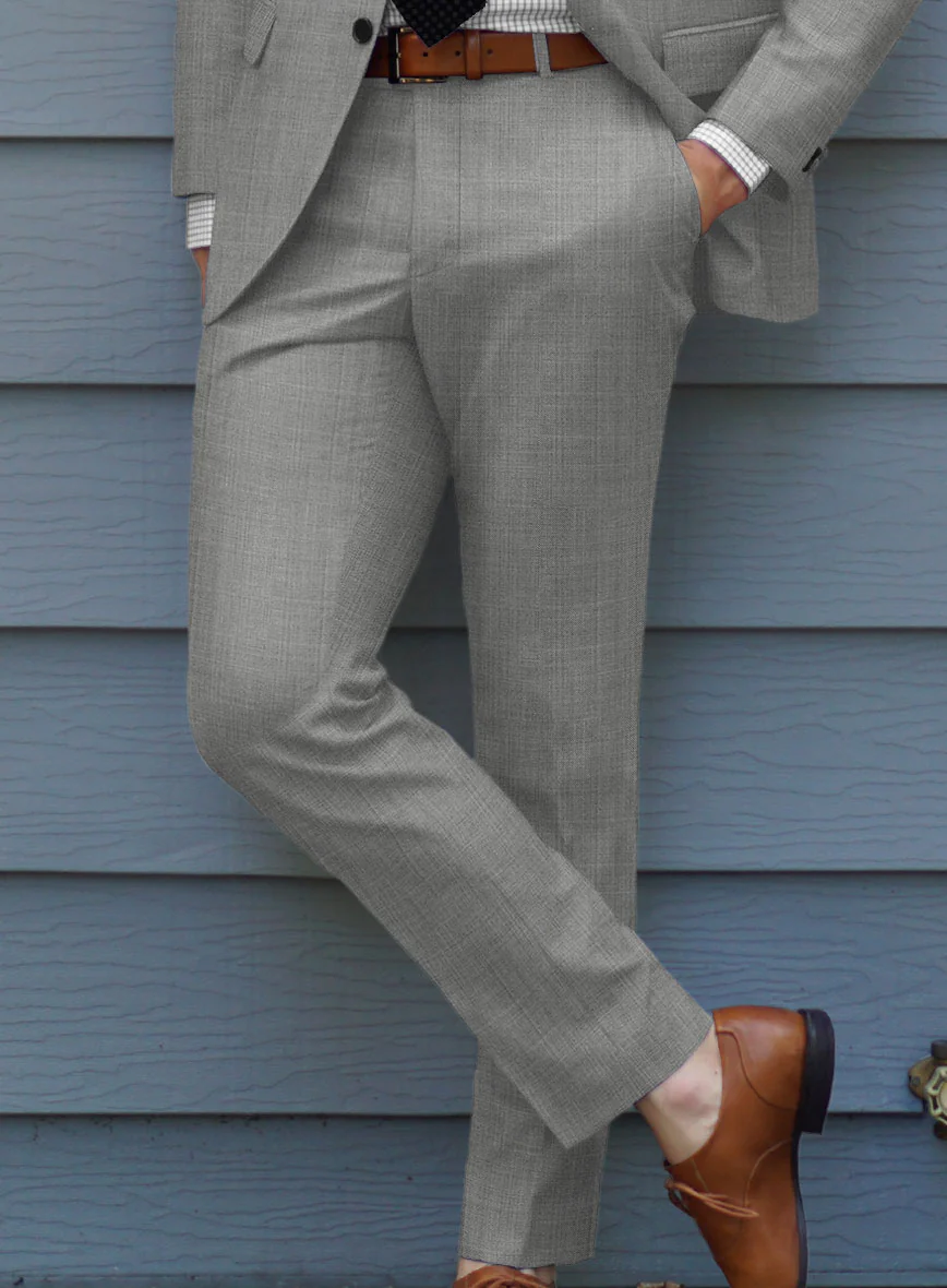 Lanificio Zegna Trofeo Sharkskin Light Gray Wool Pants - Image 2