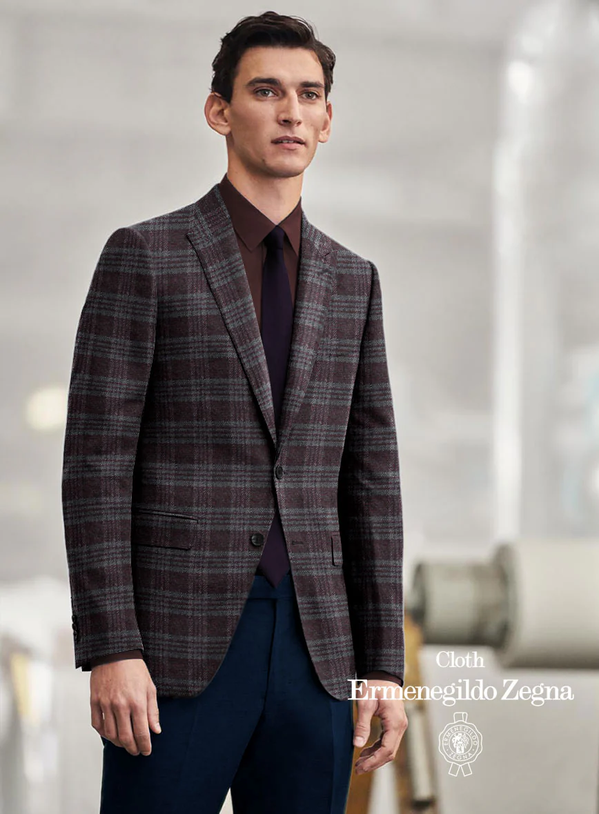 Lanificio Zegna Wine Plaid Alpaca Wool Jacket - Image 2