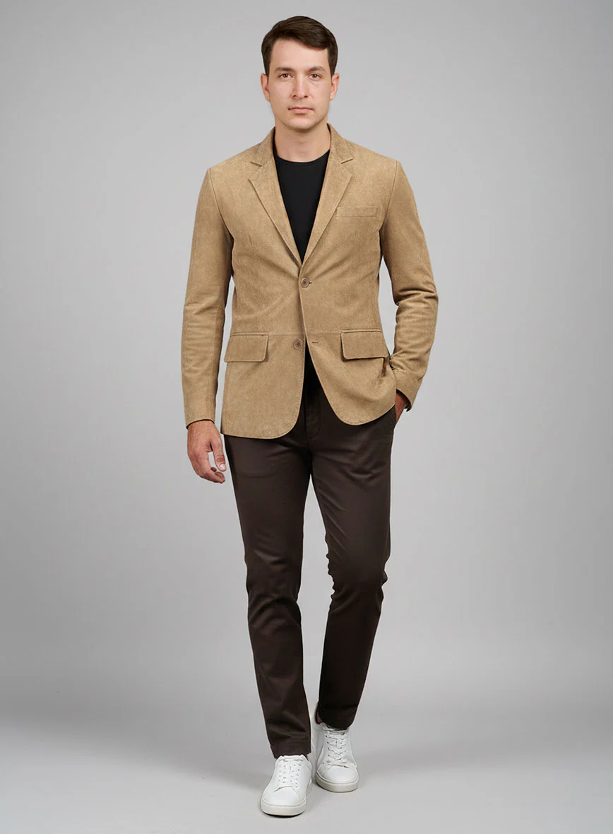Latte Beige Suede Leather Blazer - Image 2