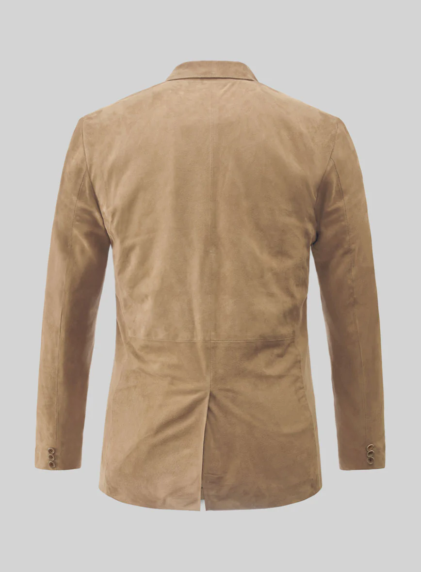 Latte Beige Suede Leather Blazer - Image 3