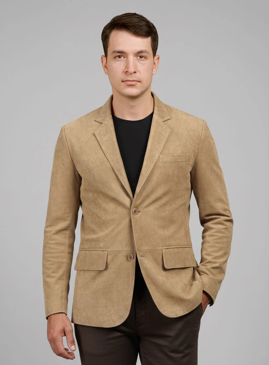 Latte Beige Suede Leather Blazer - Image 4