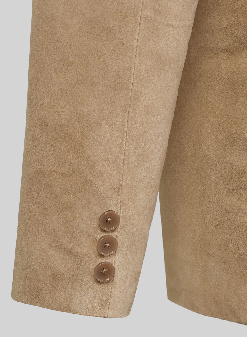 Latte Beige Suede Leather Pea Coat - Image 4