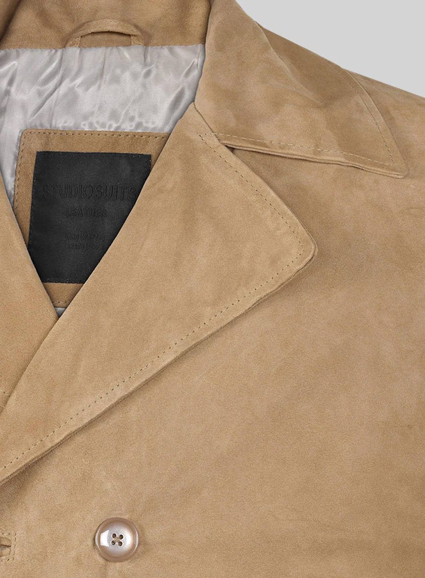 Latte Beige Suede Leather Pea Coat - Image 5
