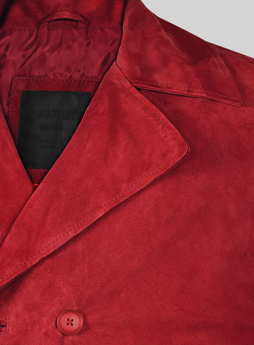 Lava Red Suede Leather Pea Coat - Image 3