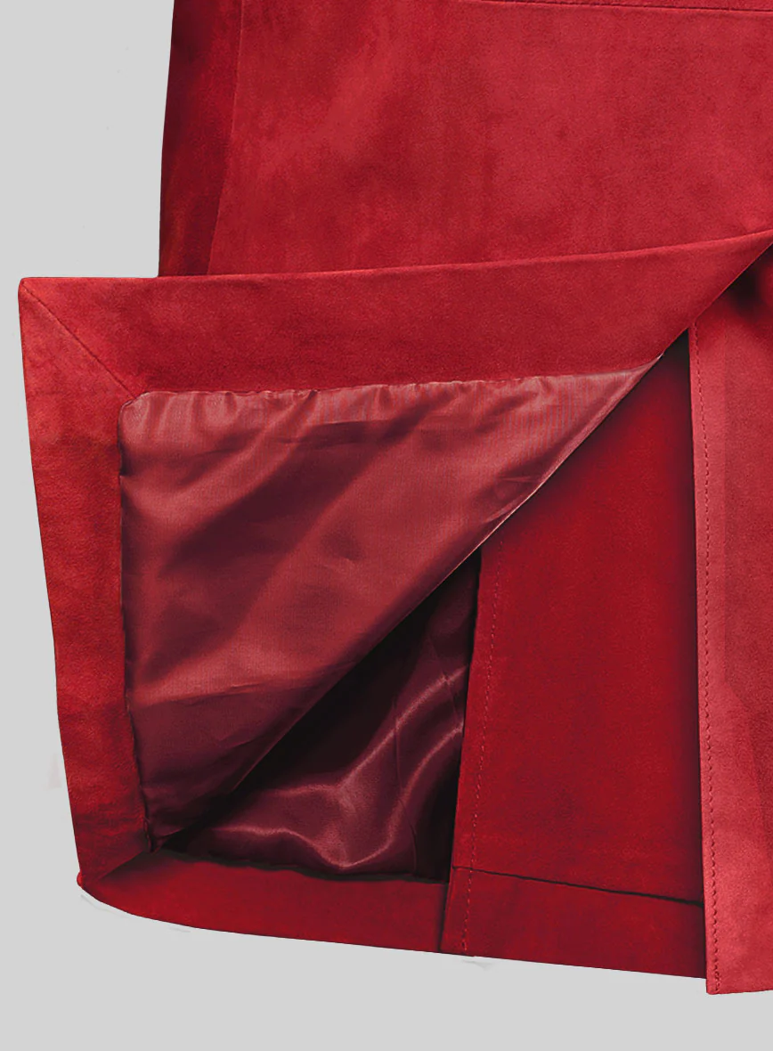 Lava Red Suede Leather Pea Coat - Image 5
