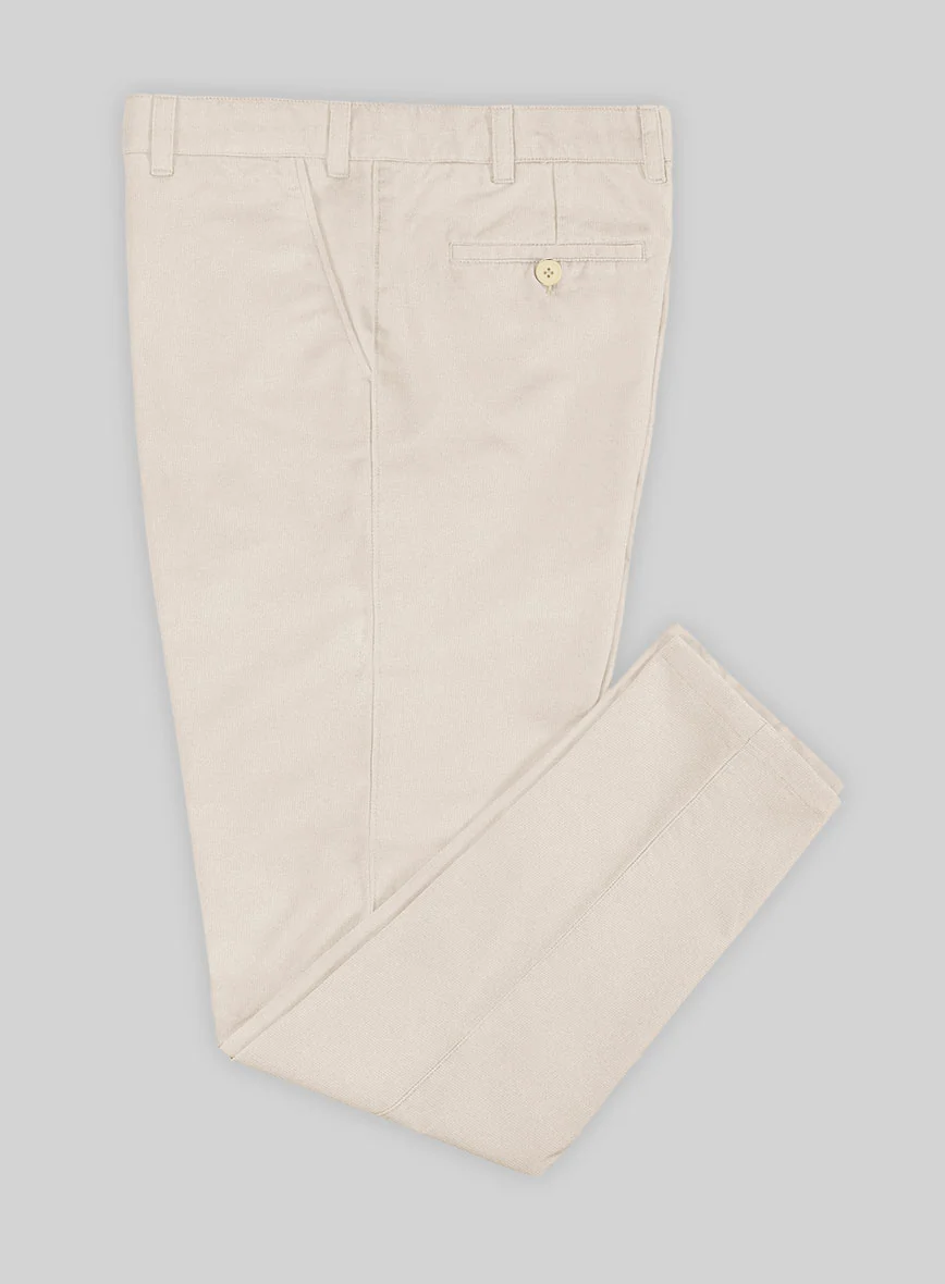 Washed Light Beige Feather Cotton Canvas Stretch Chino Pants - Image 2