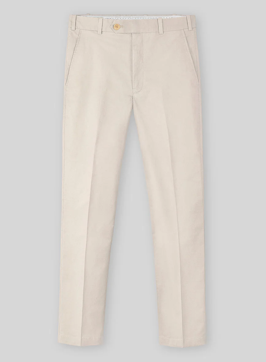 Light Beige Feather Cotton Canvas Stretch Pants - Image 2