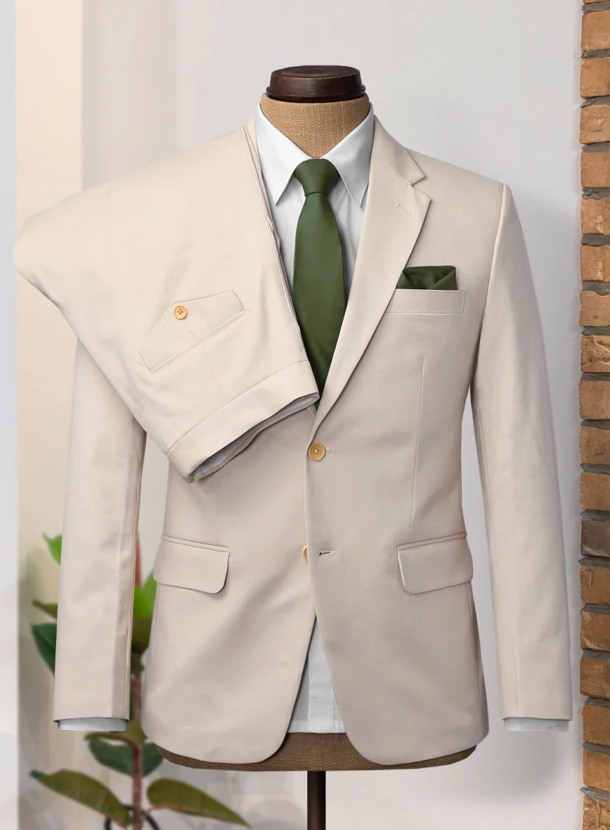Light Beige Feather Cotton Canvas Stretch Suit II - Image 2