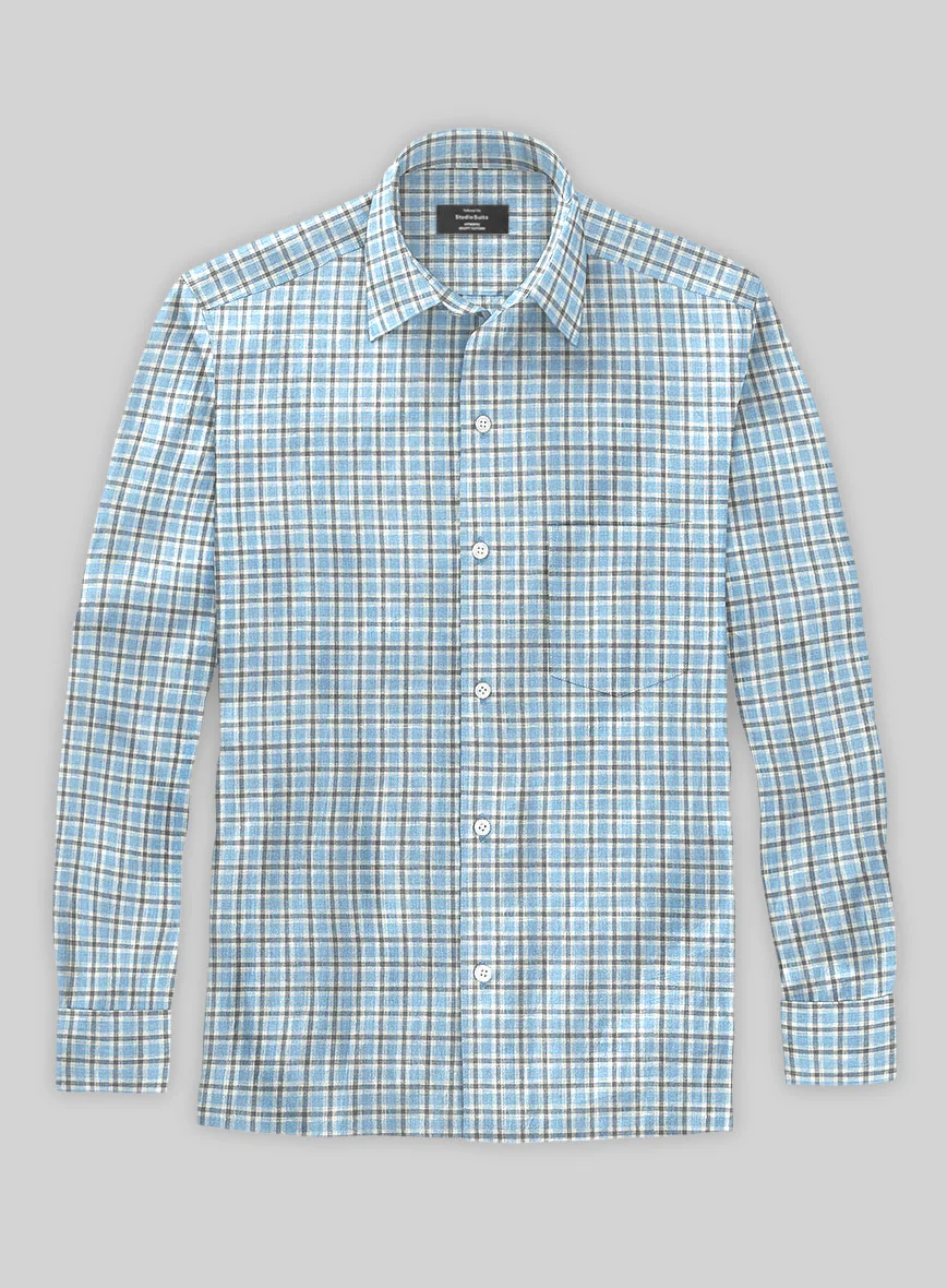 Light Blue Checks Linen Shirt - Image 2