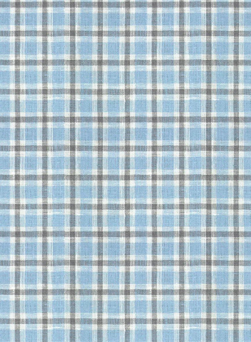Light Blue Checks Linen Shirt - Image 3