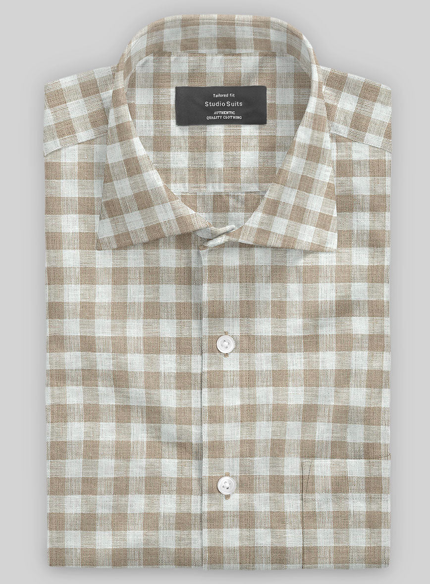 Light Brown Checks Linen Shirt - Image 2