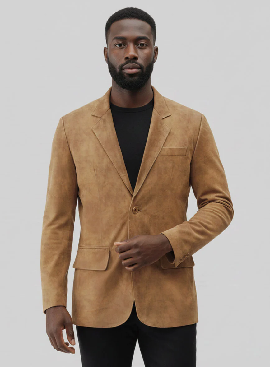 Light Brown Suede Leather Blazer - Image 2