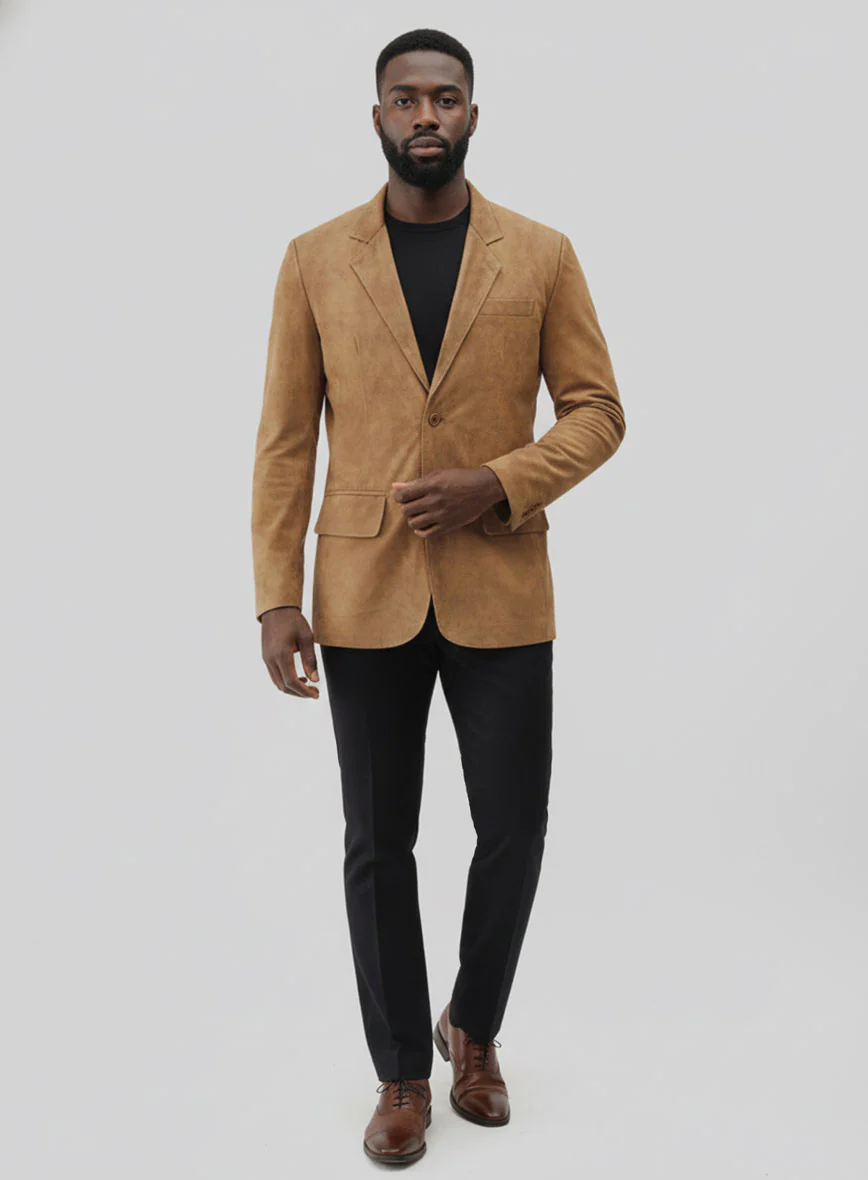 Light Brown Suede Leather Blazer - Image 5
