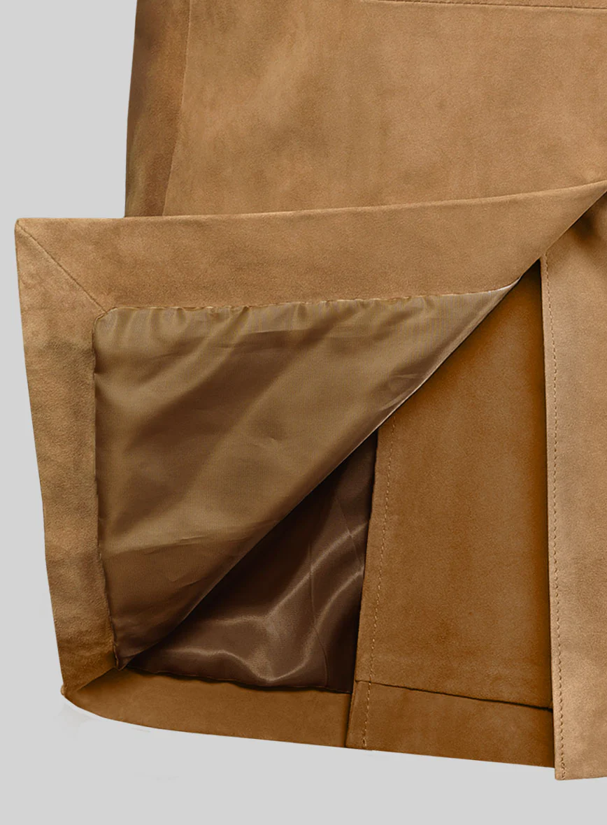 Light Brown Suede Leather Pea Coat - Image 3
