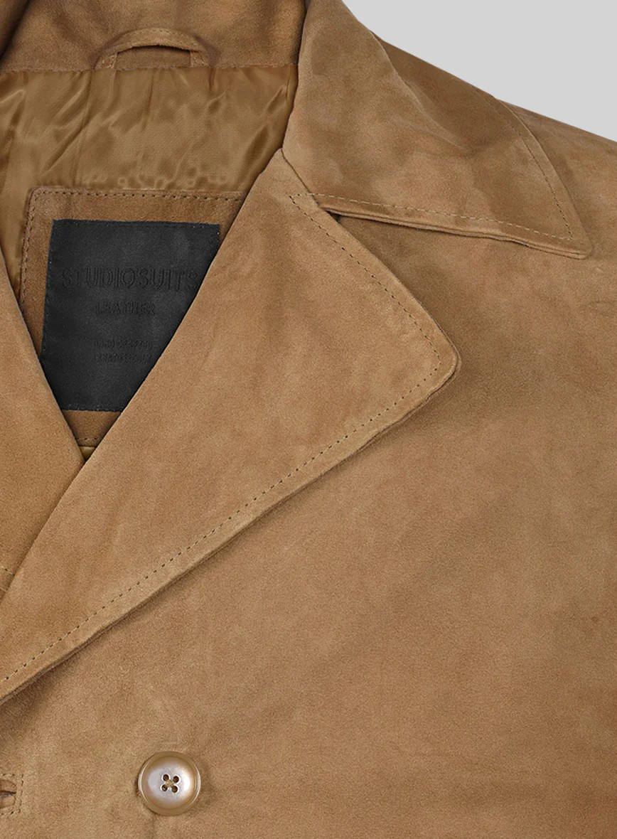 Light Brown Suede Leather Pea Coat - Image 4