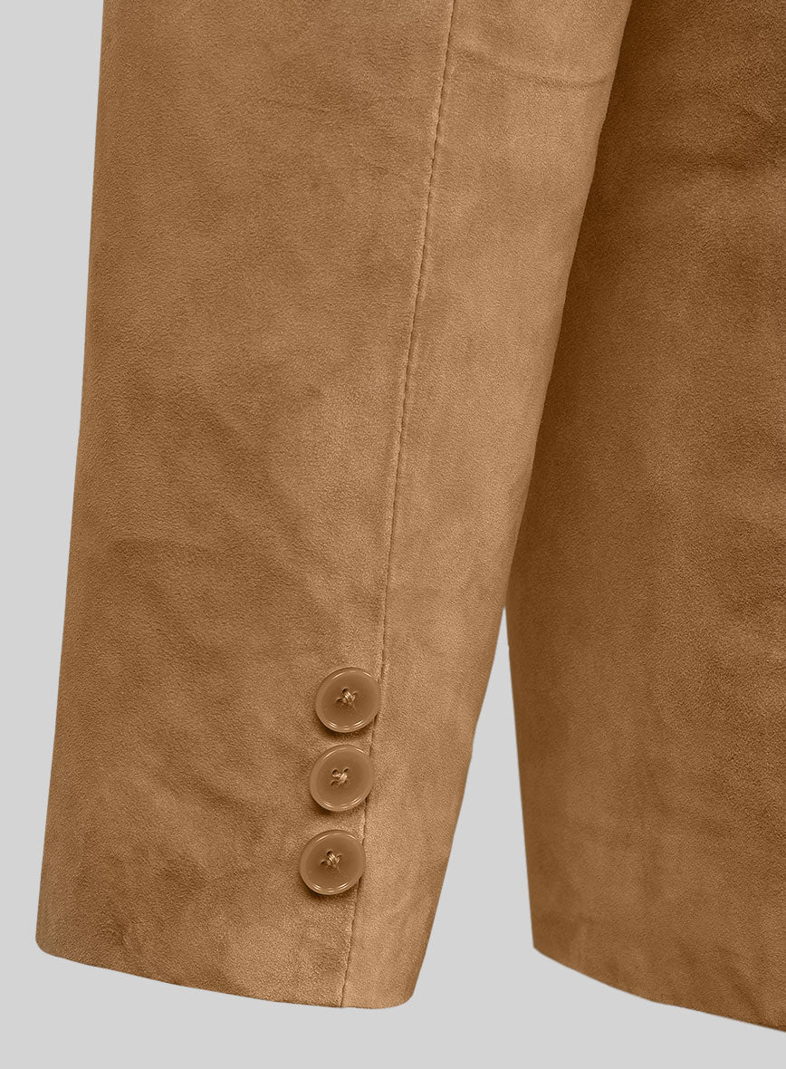 Light Brown Suede Leather Pea Coat - Image 5